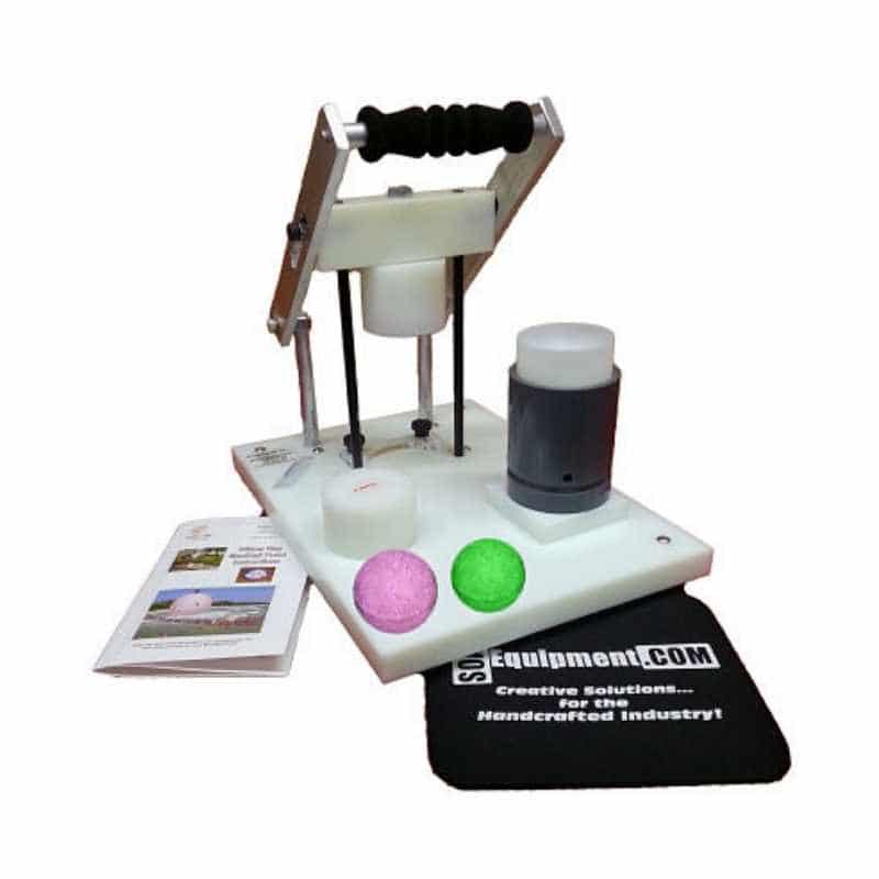 MaxiBall Bath Bomb Press shown with Bath Bomb Mold and Instructions